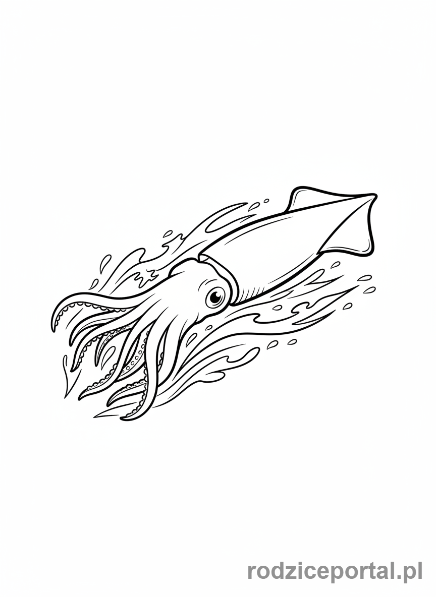 Kolorowanka Zwierzęta Morskie - Kałamarnica pędząca przez wodę