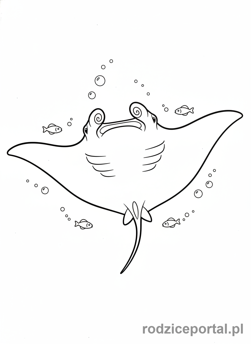 Kolorowanka Zwierzęta Morskie - Manta płynąca z gracją