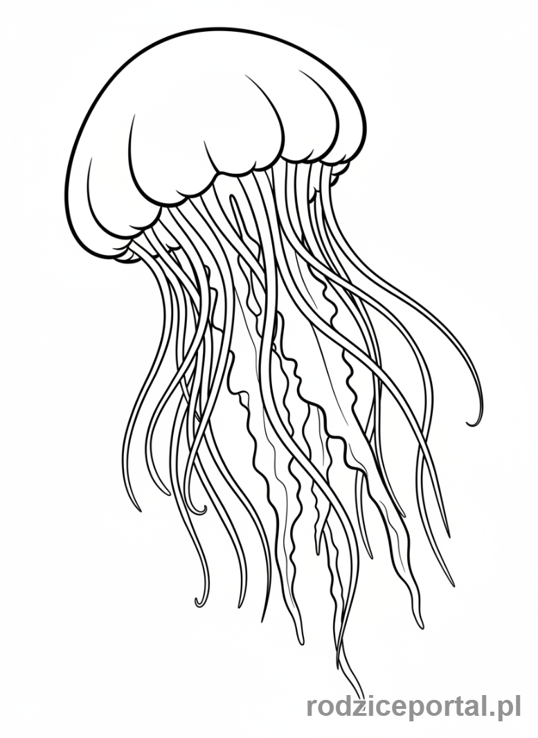 Kolorowanka Zwierzęta Morskie - Meduza unosząca się w wodzie