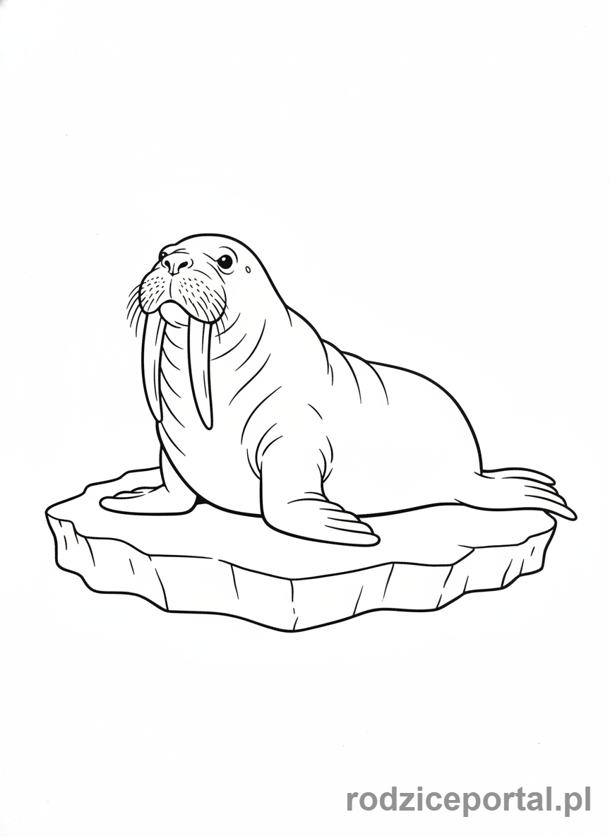 Kolorowanka Zwierzęta Morskie - Mors odpoczywający na górze lodowej