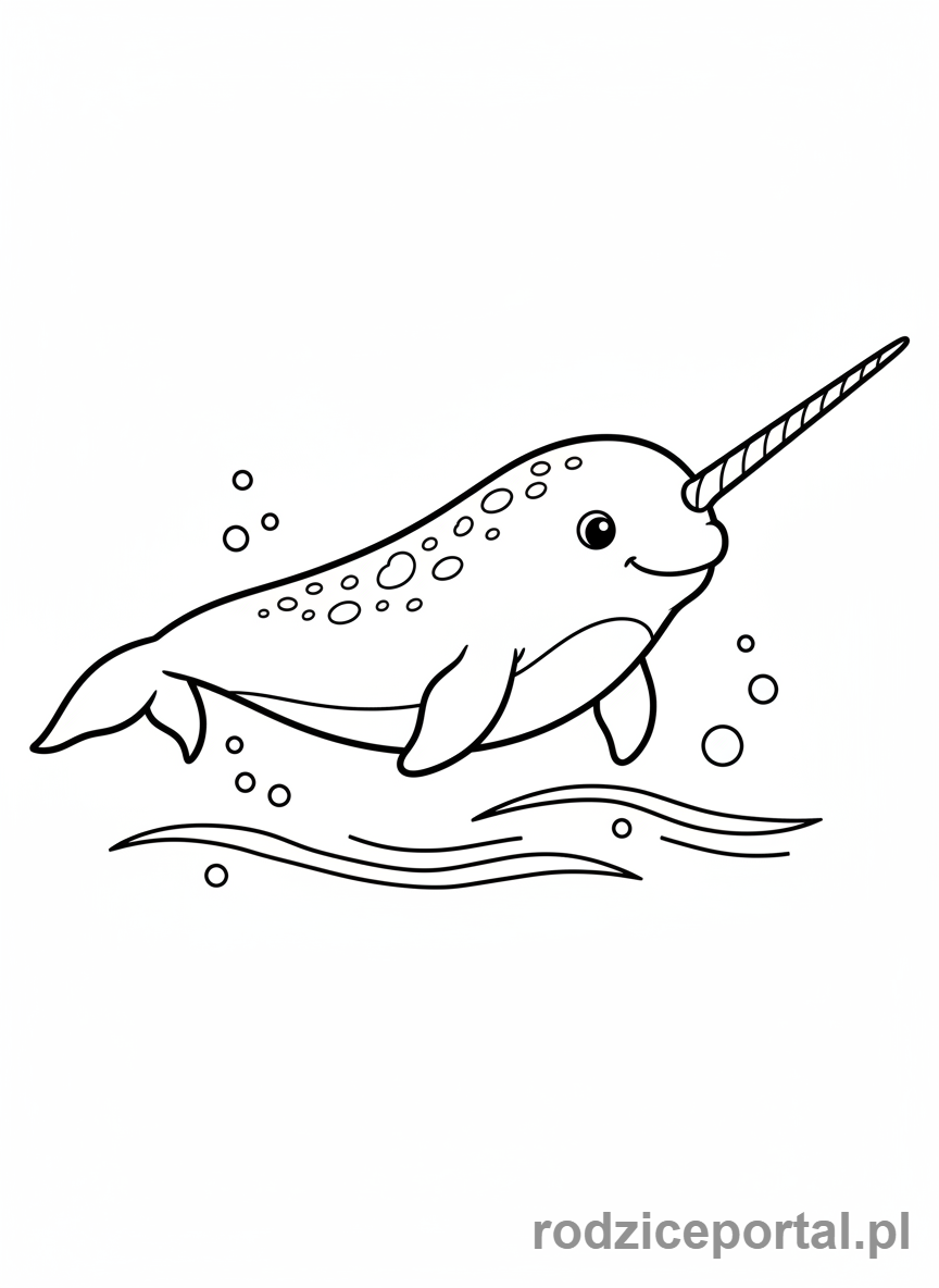Kolorowanka Zwierzęta Morskie - Narwal z długim kłem