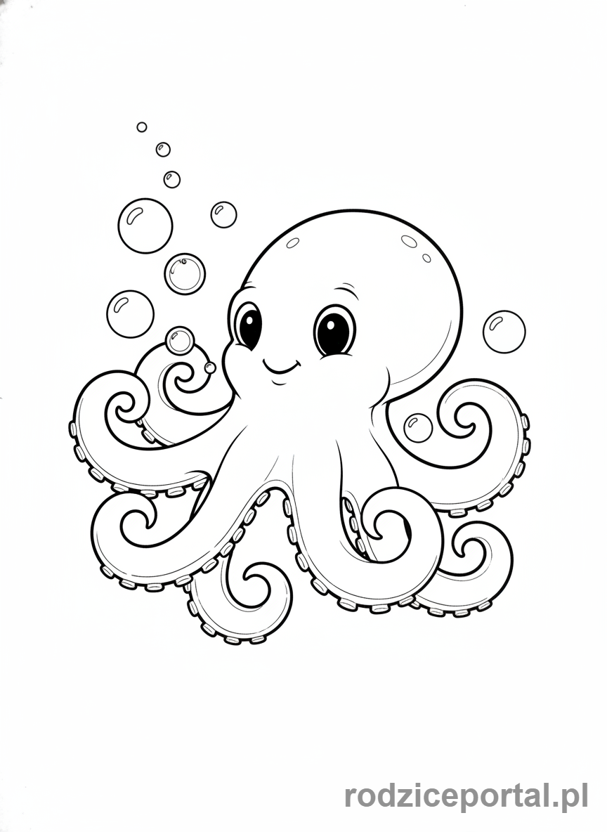 Kolorowanka Zwierzęta Morskie - Ośmiornica bawiąca się bańkami
