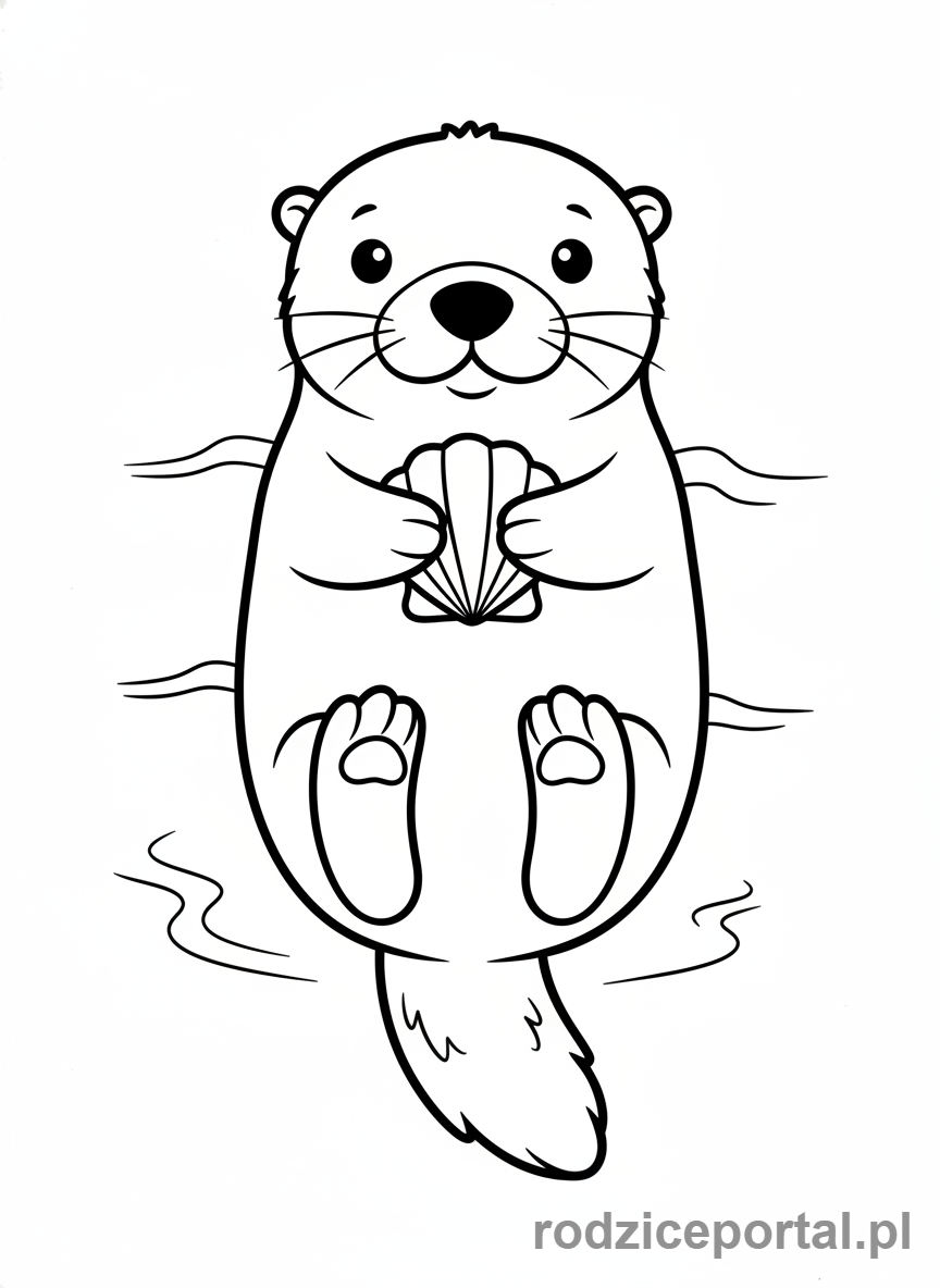 Kolorowanka Zwierzęta Morskie - Wydra morska pływająca na plecach z muszlą