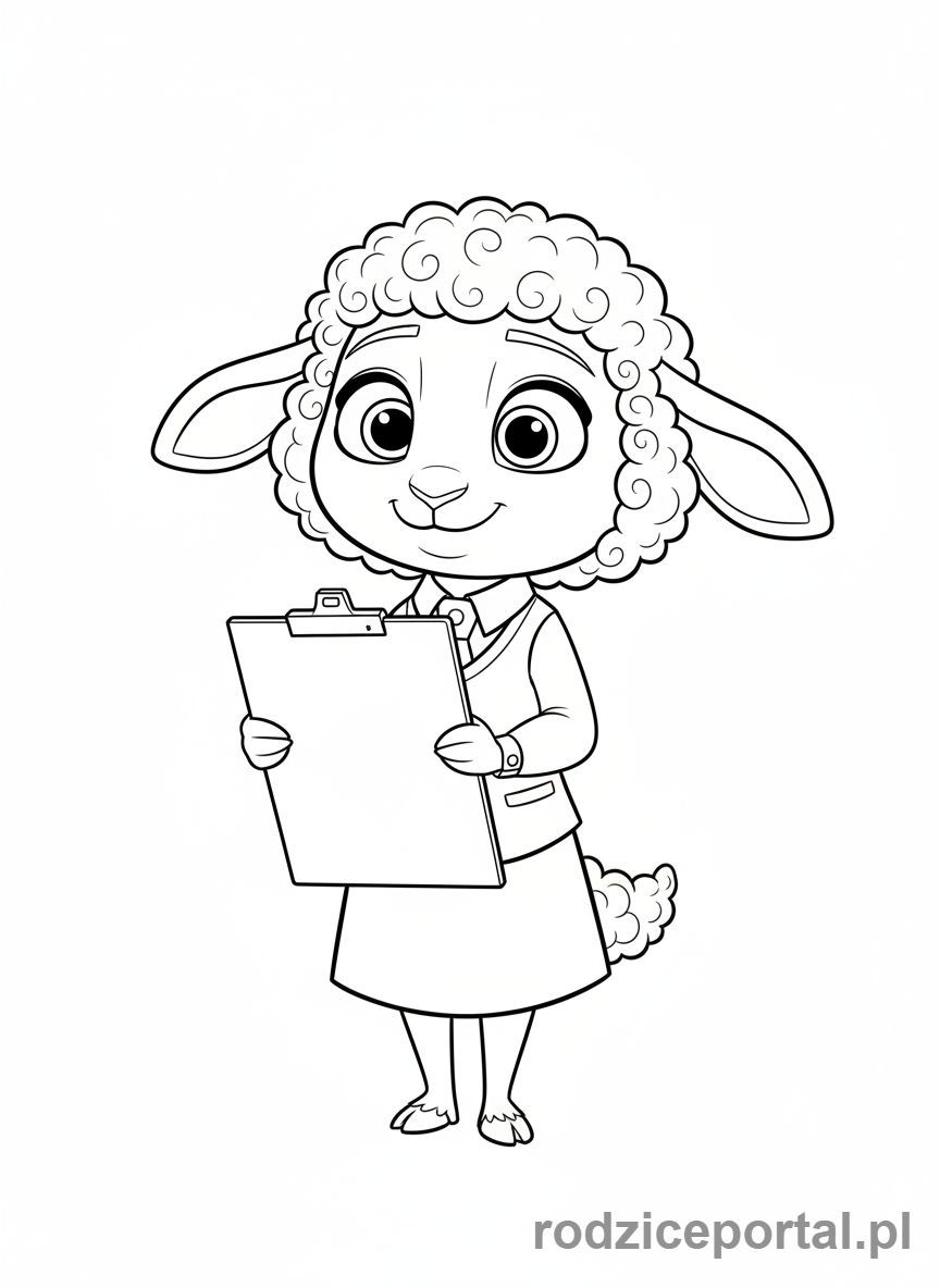 Kolorowanka Zwierzogród - Asystentka burmistrza Bellwether z niewinną miną.