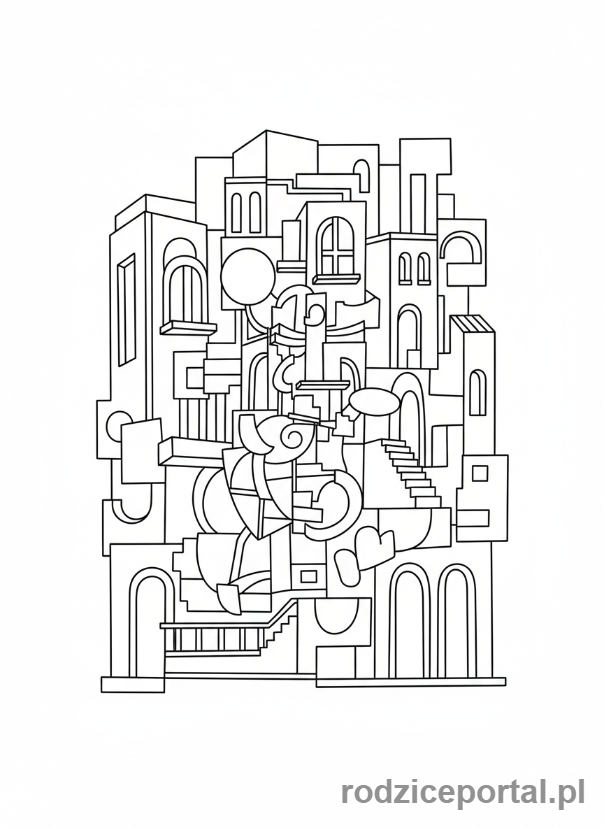 Kolorowanka Abstrakcyjne - Abstrakcyjna kompozycja kubistyczna
