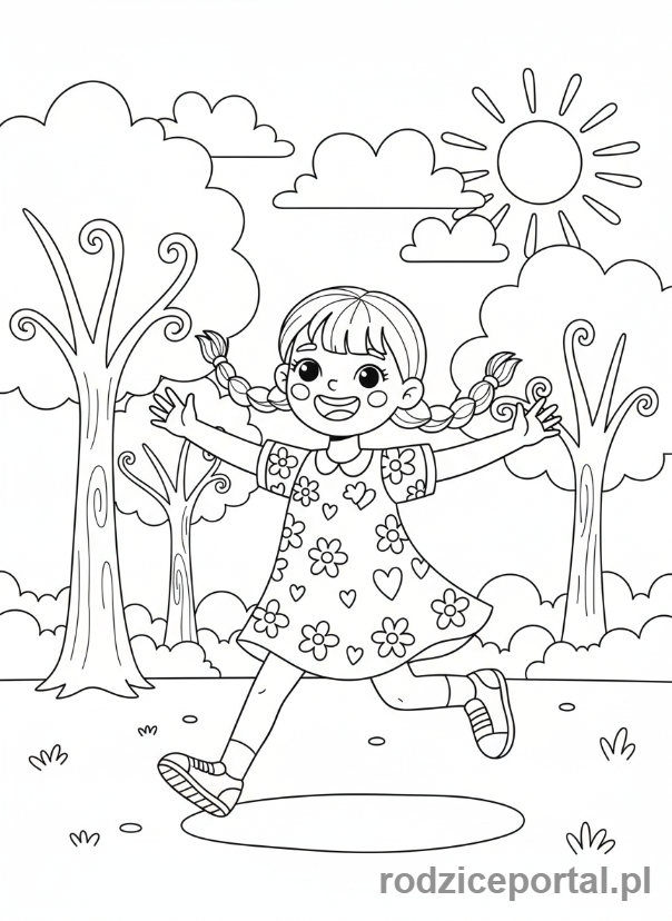 Kolorowanka Aktywność Fizyczna - Biegnąca dziewczynka