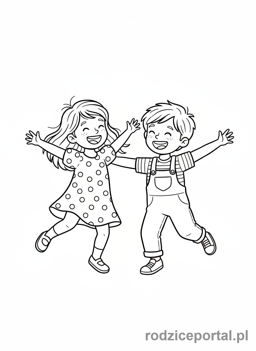 Kolorowanka Aktywność Fizyczna - Dzieci tańczą