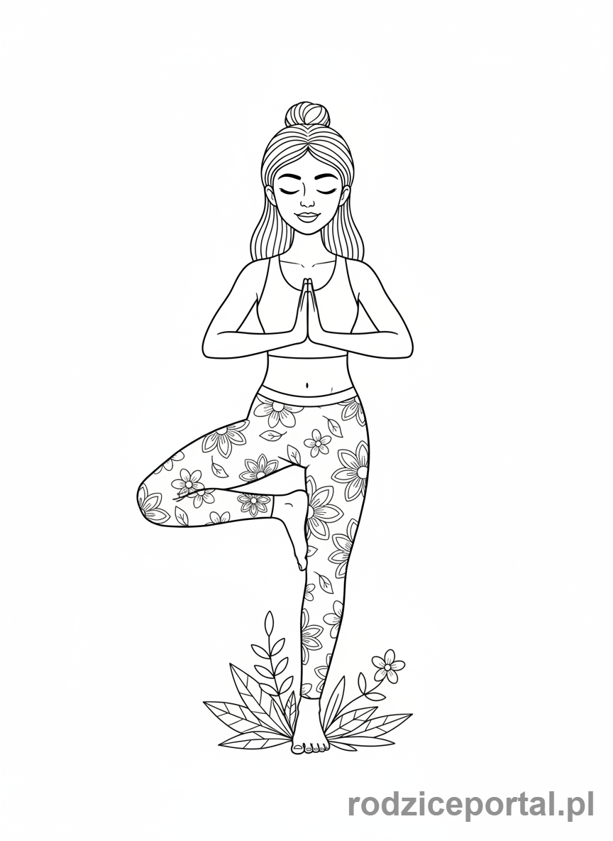 Kolorowanka Aktywność Fizyczna - Joga, pozycja drzewa