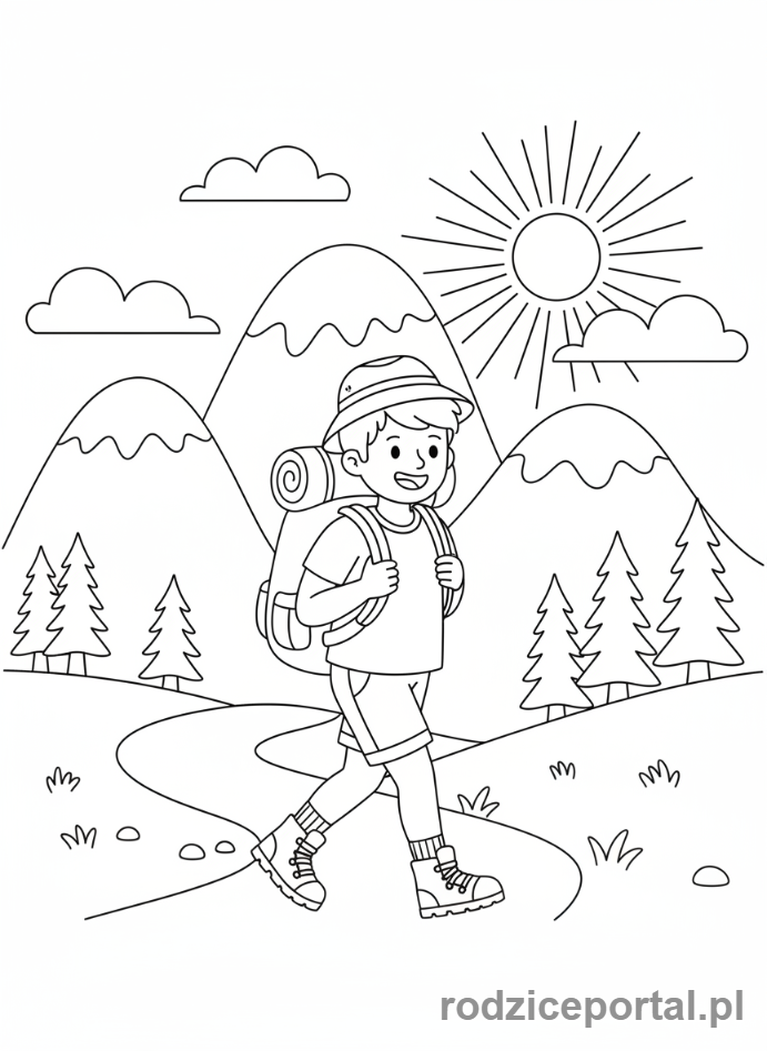 Kolorowanka Aktywność Fizyczna - Wędrowanie po górach