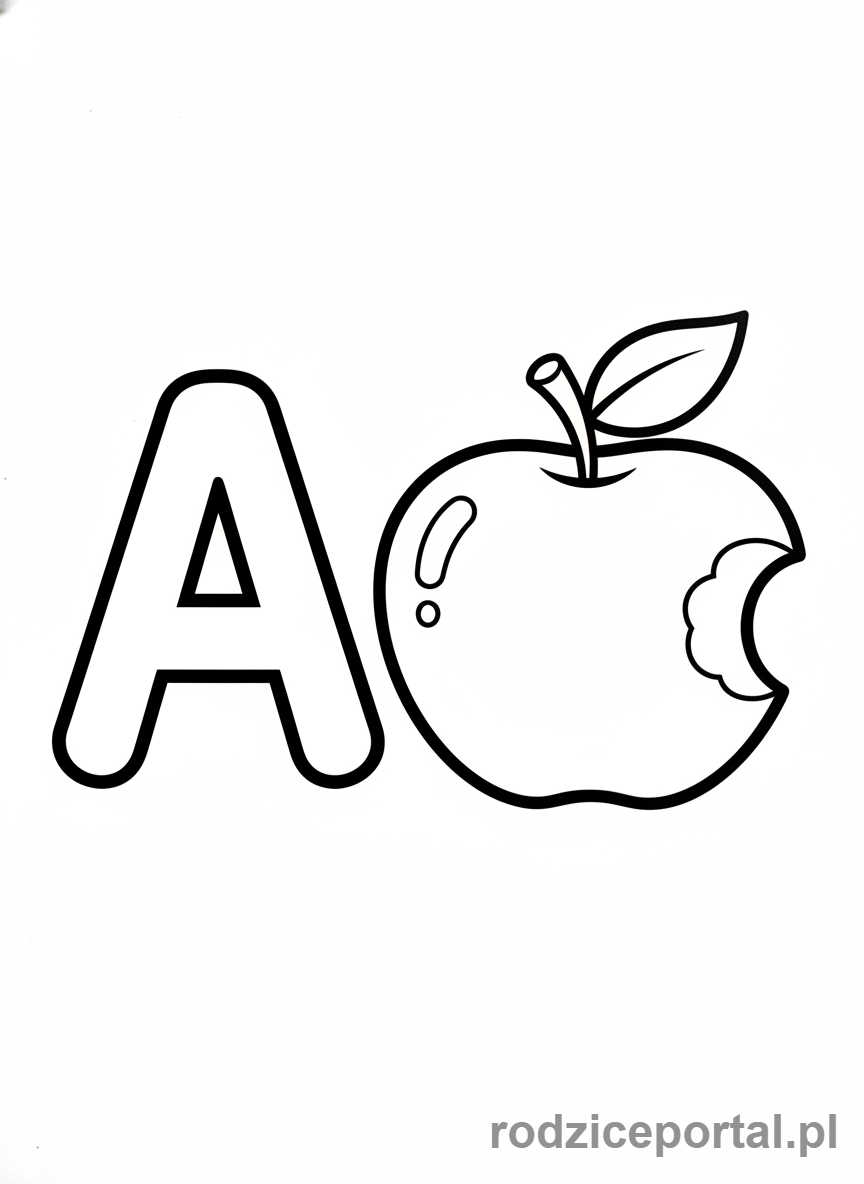 Kolorowanka Alfabet Angielski - Litera A i jabłko