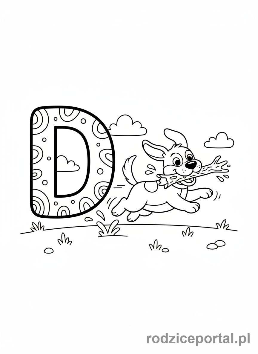 Kolorowanka Alfabet Angielski - Litera D i pies