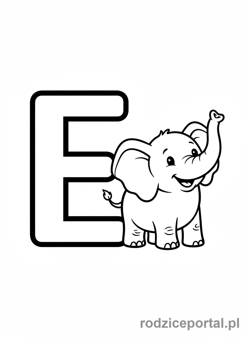 Kolorowanka Alfabet Angielski - Litera E i słoń
