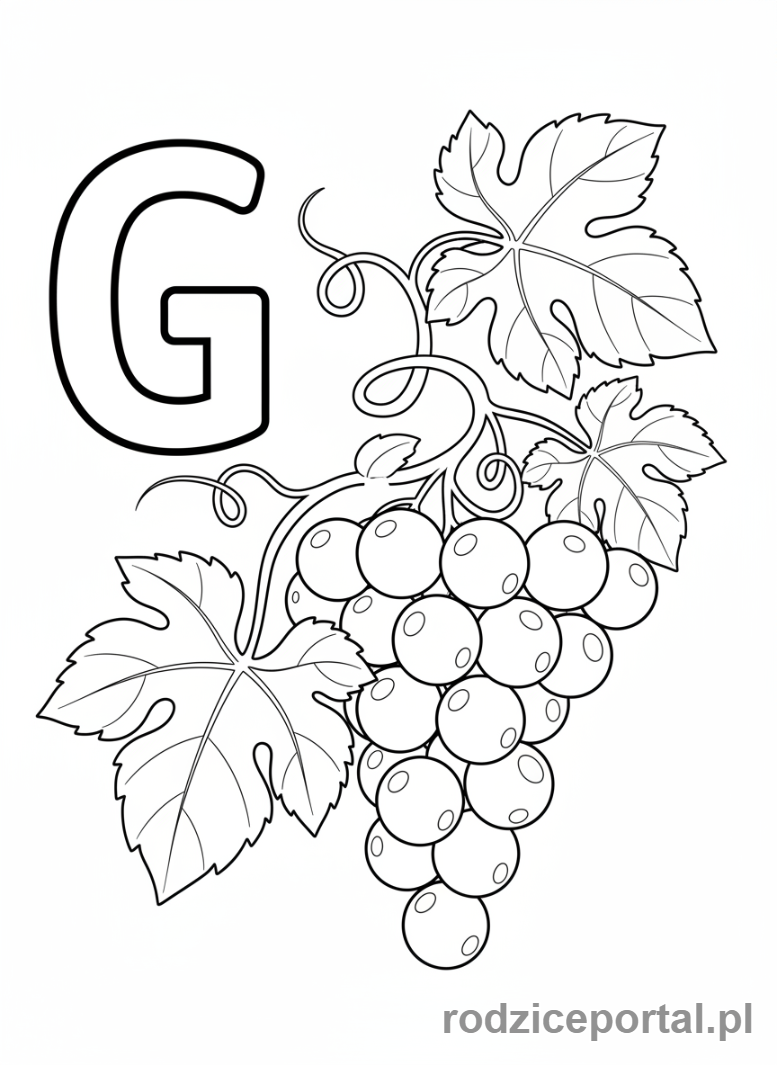 Kolorowanka Alfabet Angielski - Litera G i winogrona