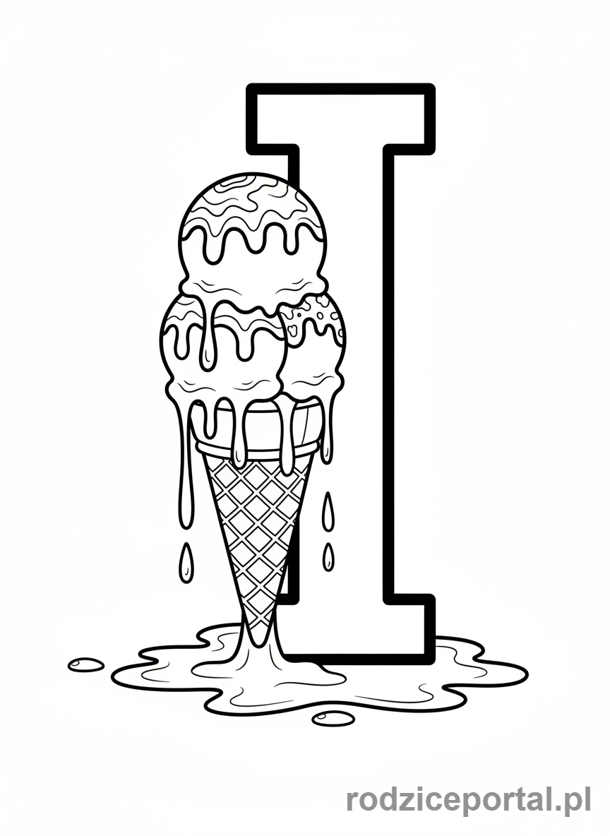 Kolorowanka Alfabet Angielski - Litera I i lody