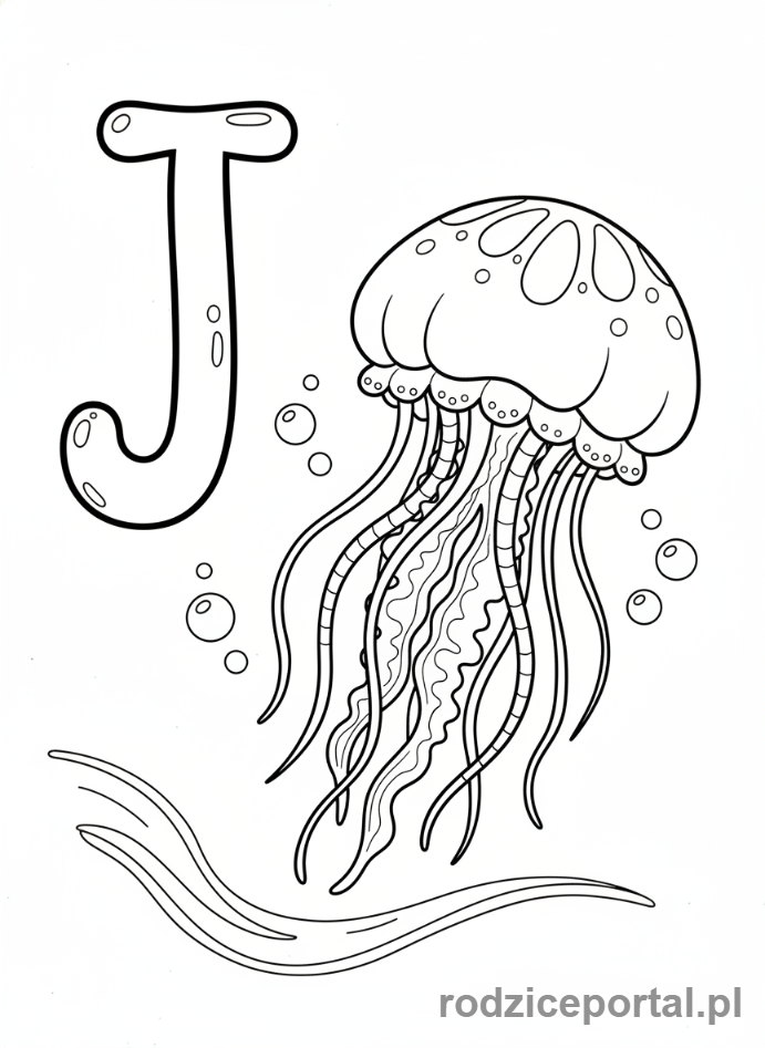 Kolorowanka Alfabet Angielski - Litera J i meduza