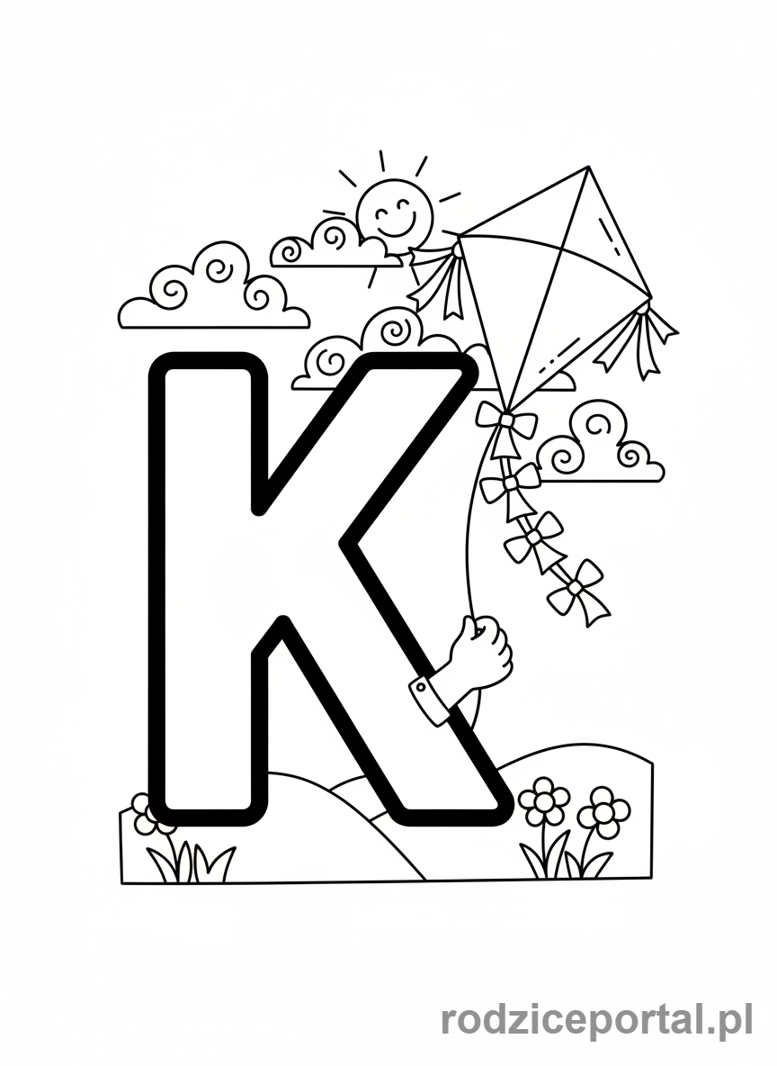 Kolorowanka Alfabet Angielski - Litera K i latawiec