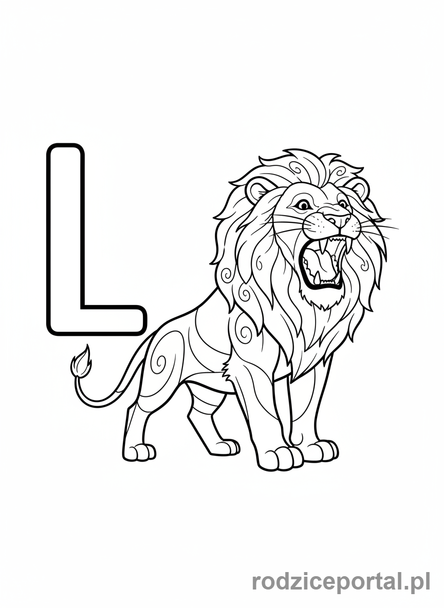 Kolorowanka Alfabet Angielski - Litera L i lew