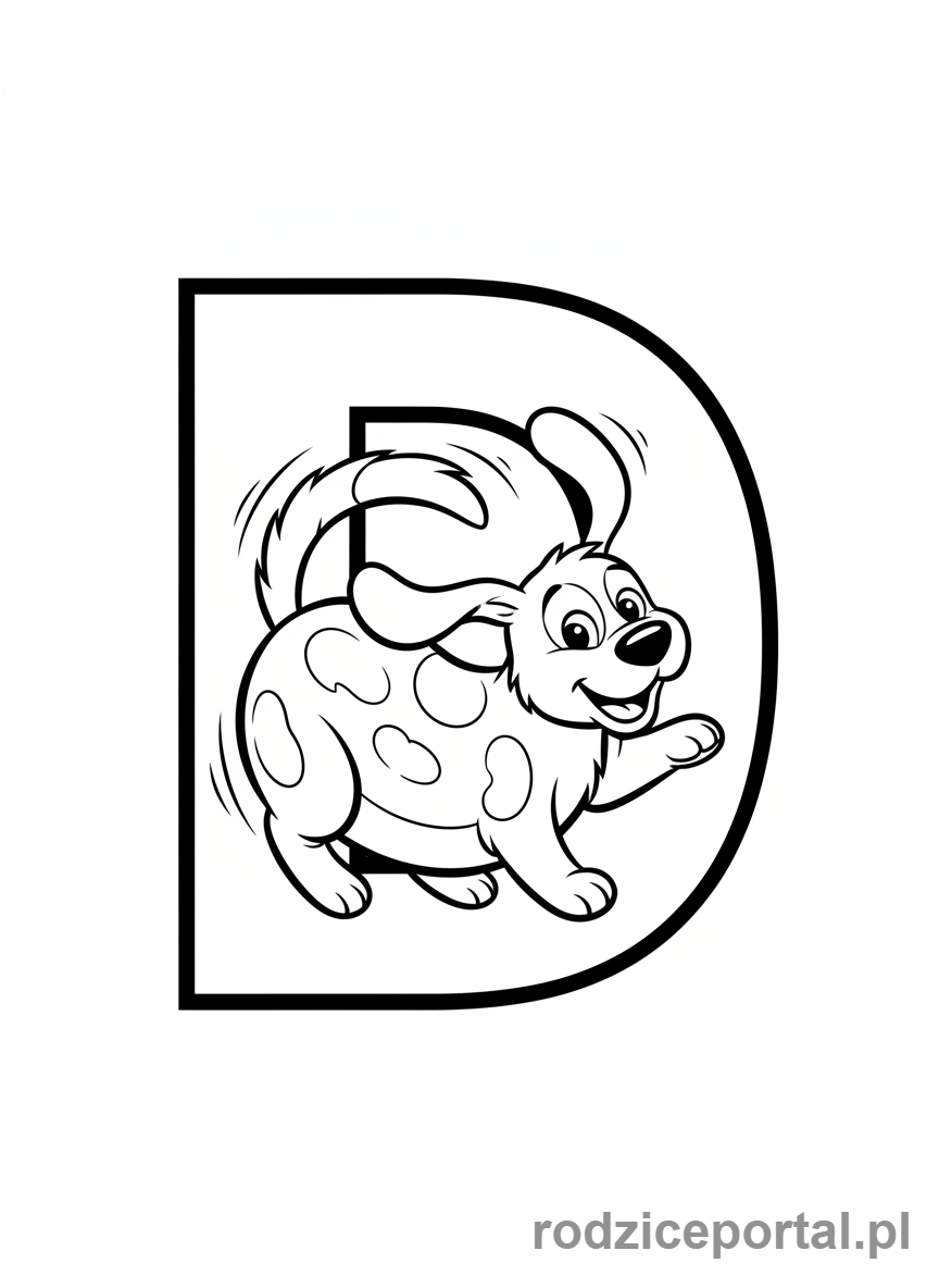 Kolorowanka Alfabet - Literka D i piesek