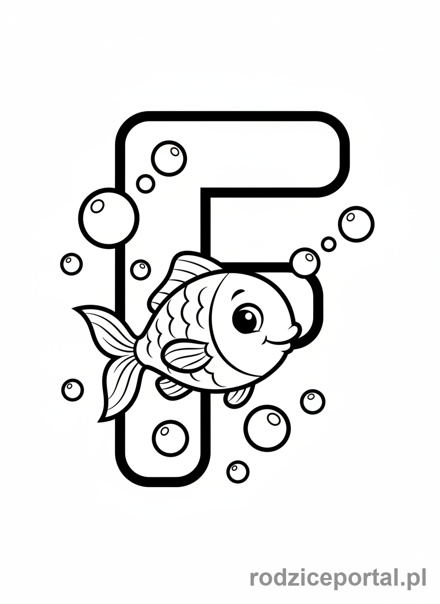 Kolorowanka Alfabet - Literka F i rybka