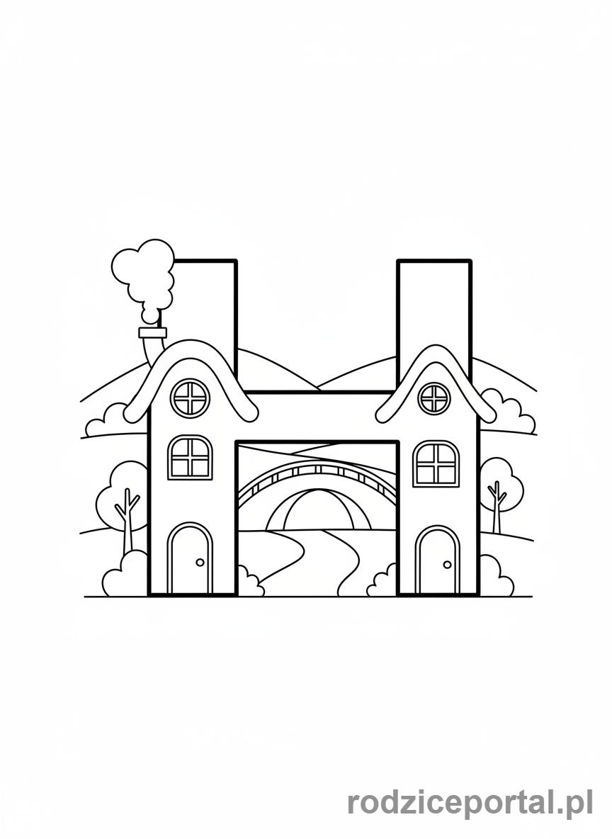 Kolorowanka Alfabet - Literka H i domek