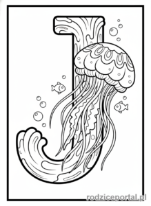 Kolorowanka Alfabet - Literka J i meduza