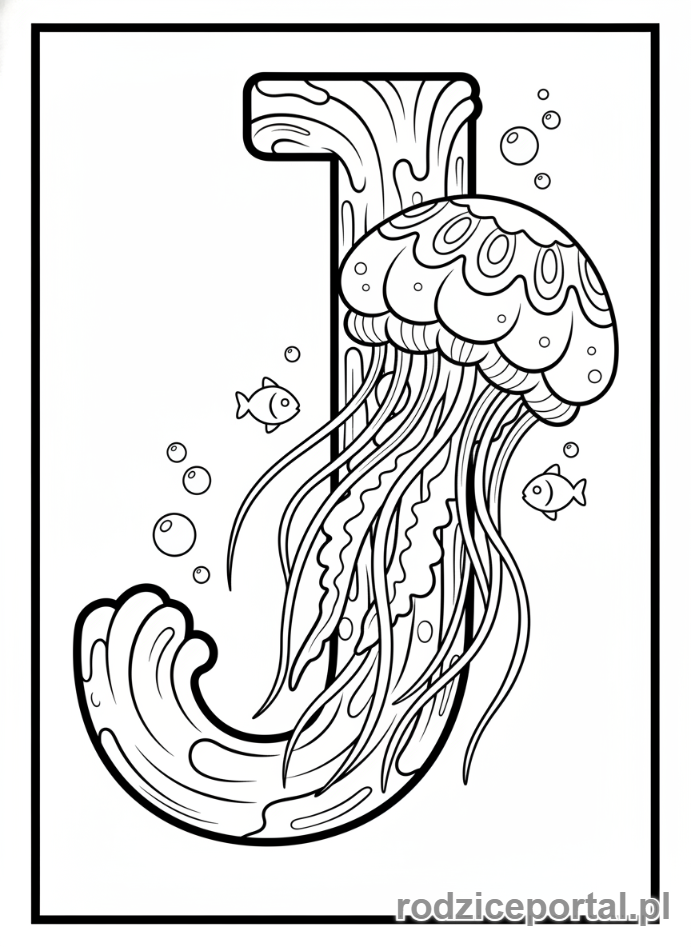 Kolorowanka Alfabet - Literka J i meduza