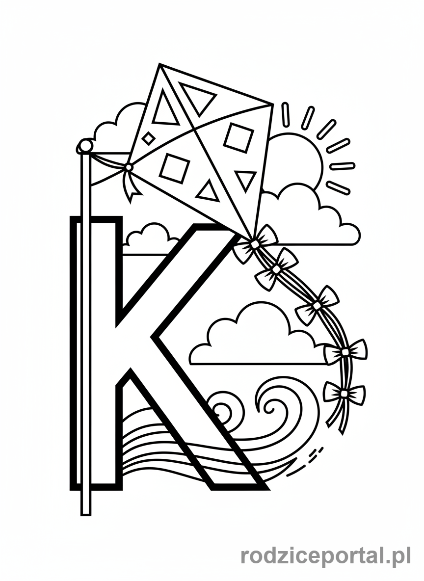 Kolorowanka Alfabet - Literka K i latawiec