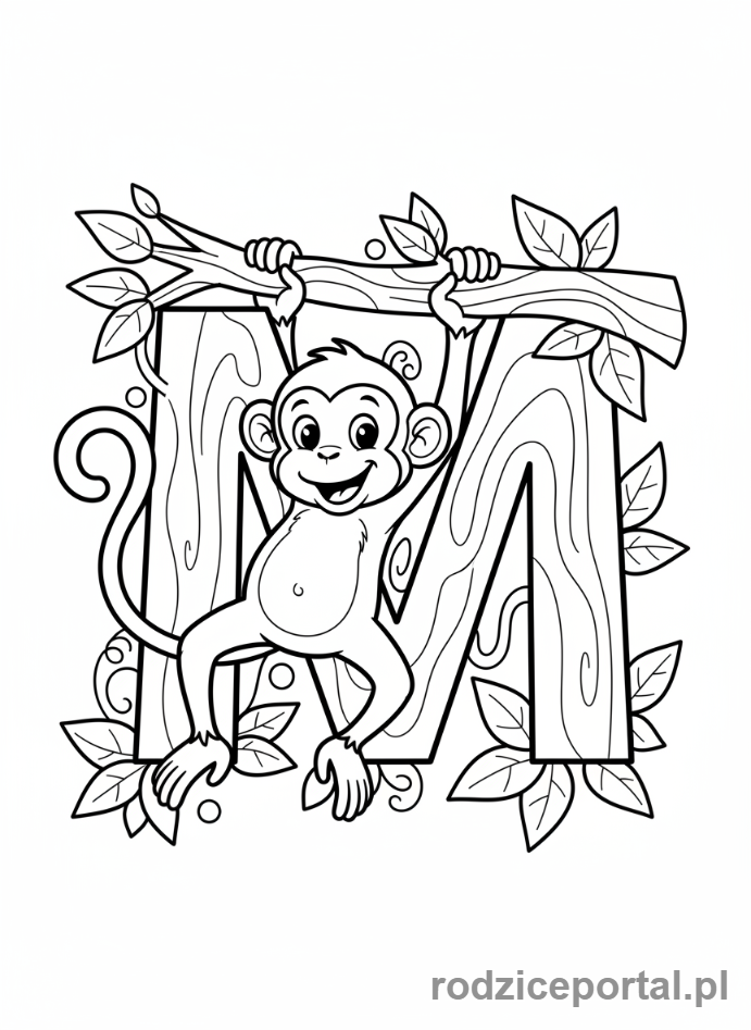 Kolorowanka Alfabet - Literka M i małpka