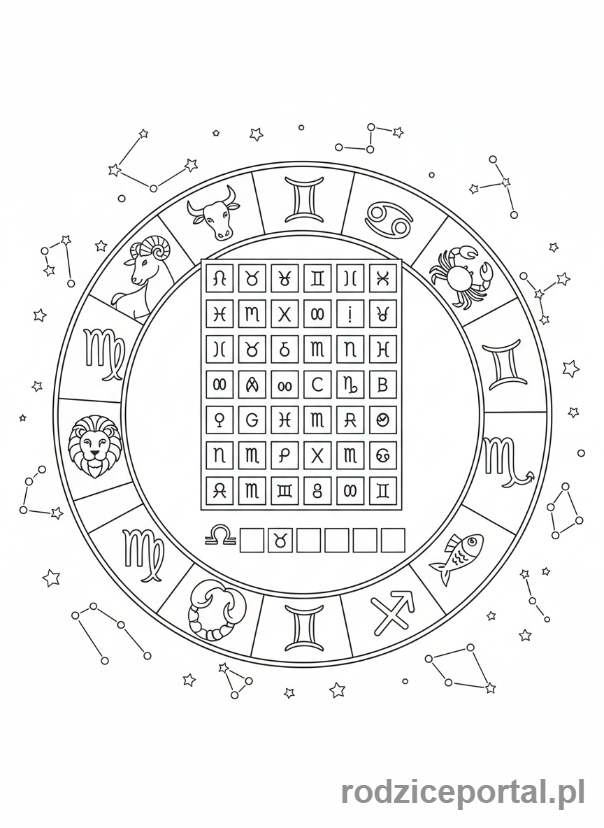 Kolorowanka Łamigłówki Pdf - Kryptogram z zodiakiem