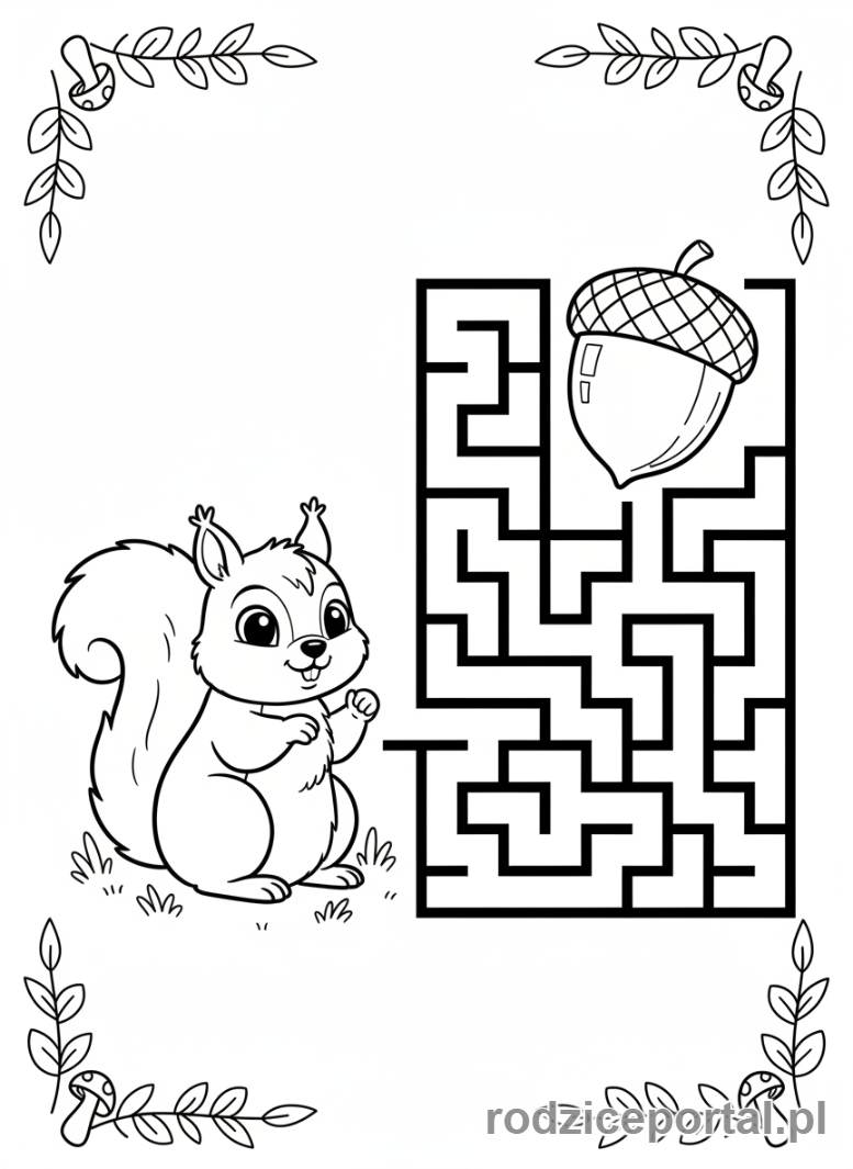 Kolorowanka Łamigłówki Pdf - Labirynt dla dzieci z wiewiórką
