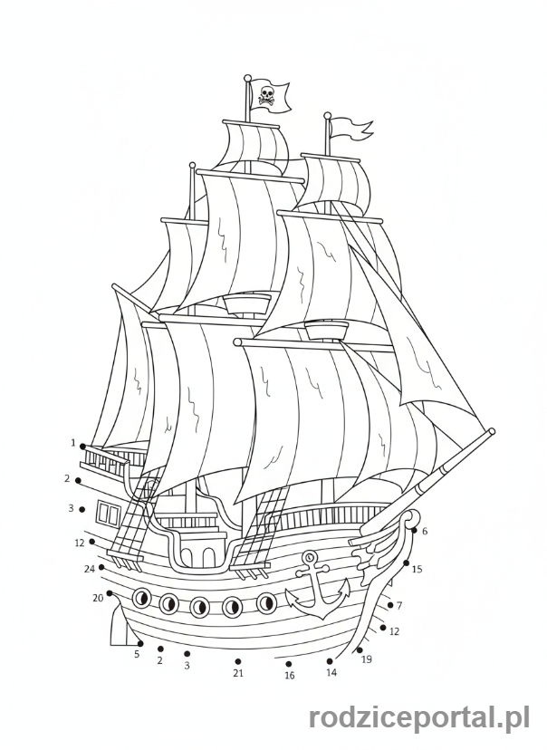 Kolorowanka Łamigłówki Pdf - Połącz kropki: statek piracki