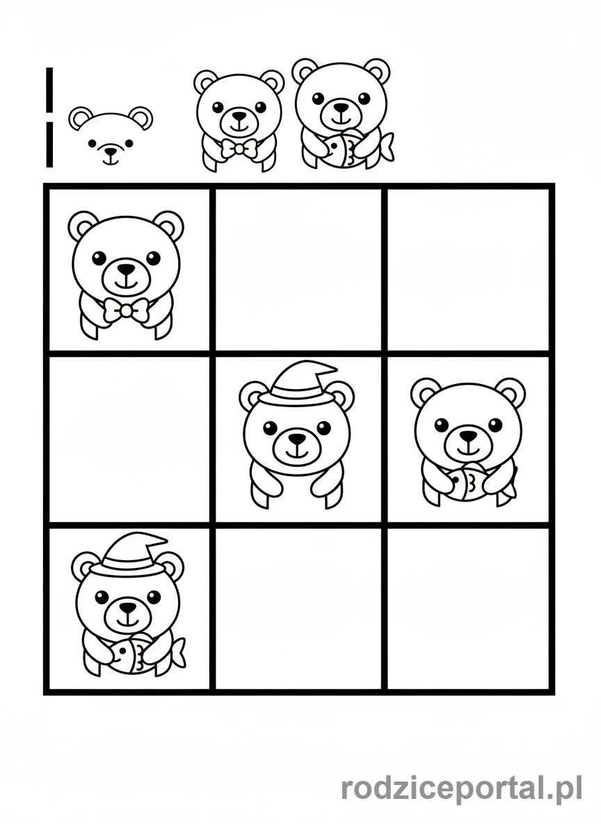 Kolorowanka Łamigłówki - Puzzle logiczne misie