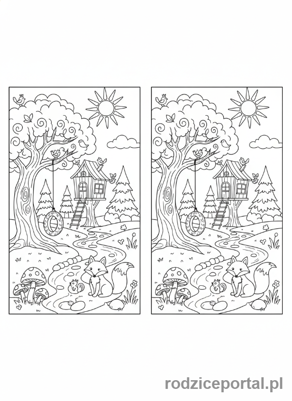 Kolorowanka Łamigłówki - Znajdz roznice las