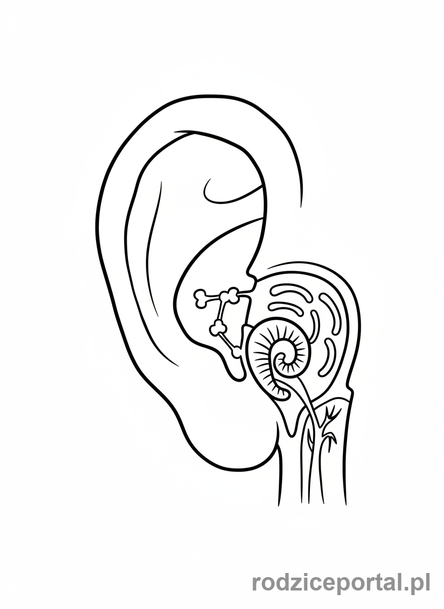 Kolorowanka Anatomia Uproszczona - Ucho z budową