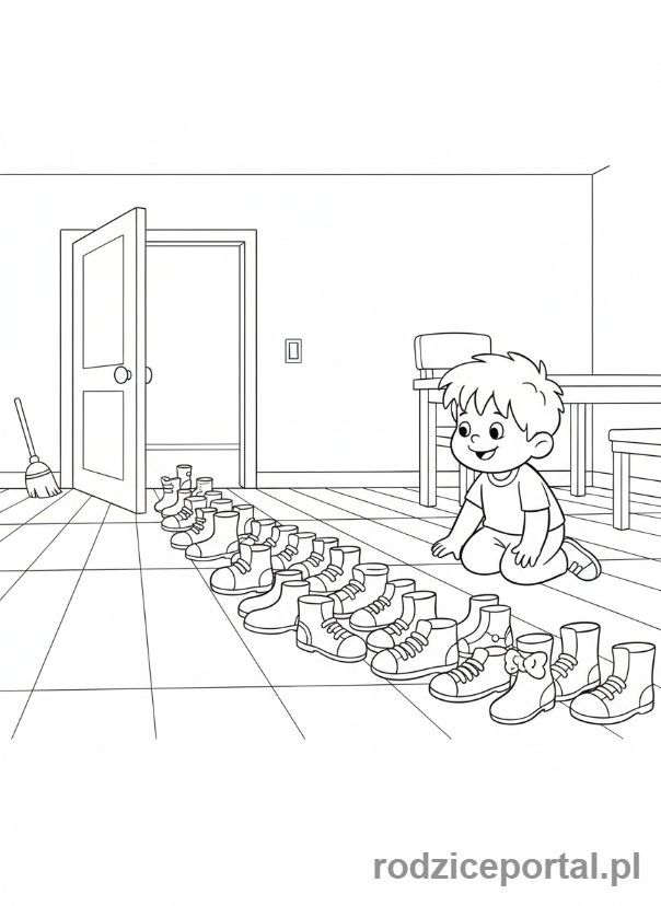Kolorowanka Andrzejki - Chłopiec z rzędem butów