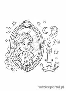 Kolorowanka Andrzejki - Dziewczynka patrząca w lustro