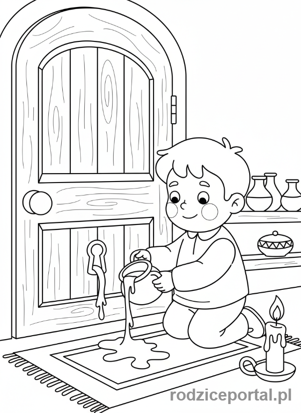 Kolorowanka Andrzejki - Lanie wosku przez klucz