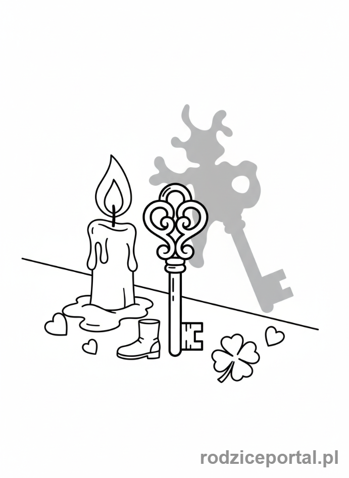 Kolorowanka Andrzejki - Magiczny klucz i cień z wosku