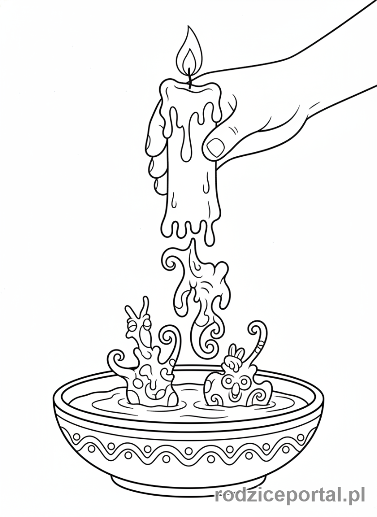 Kolorowanka Andrzejki - Świeca topiąca się w misce