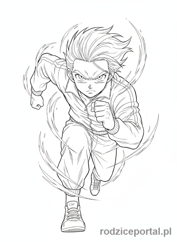 Kolorowanka Anime - Anime postać biegnie zbliżenie