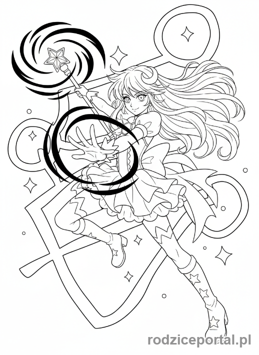 Kolorowanka Anime - Magiczna dziewczyna rzucająca zaklęcie