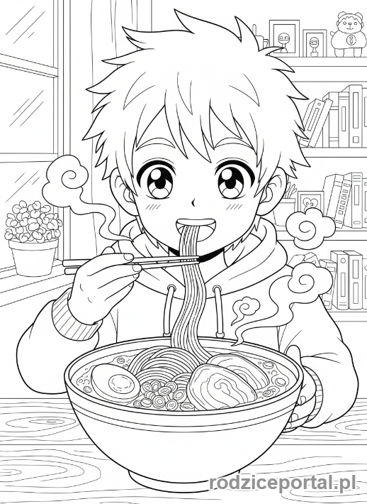 Kolorowanka Anime - Postać anime je ramen