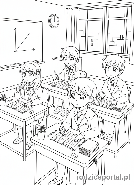 Kolorowanka Anime - Uczniowie anime w klasie