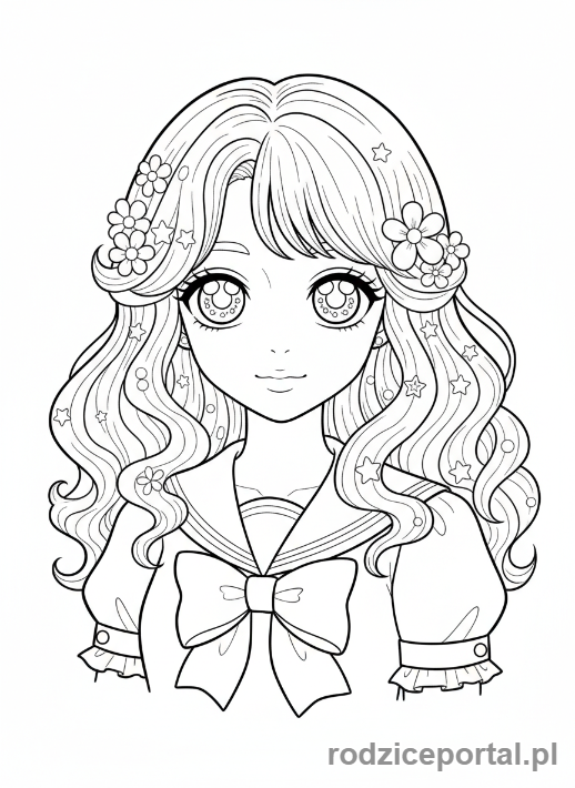 Kolorowanka Anime - Urocza dziewczyna anime zbliżenie