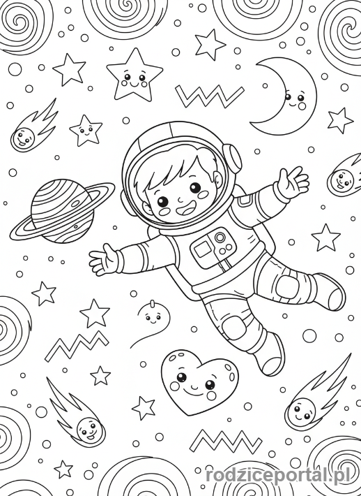 Kolorowanka Antystresowe Dla Dzieci - Astronauta pÅ‚ywajÄ…cy w kosmosie
