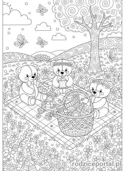 Kolorowanka Antystresowe Dla Dzieci - Misie na pikniku