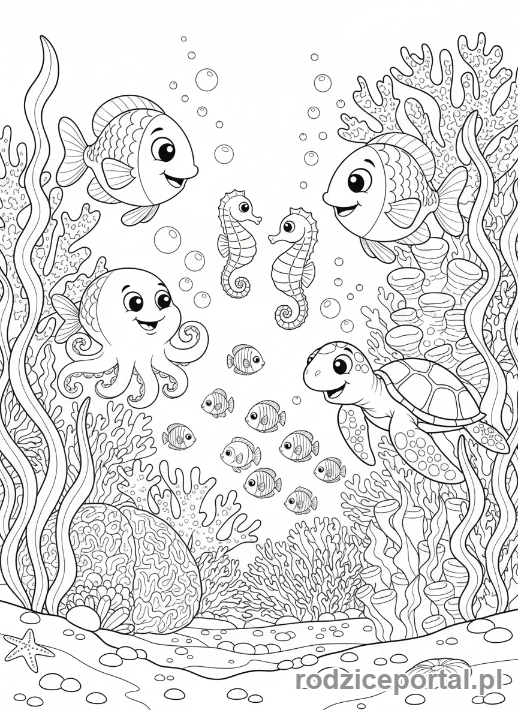 Kolorowanka Antystresowe Dla Dzieci - Podwodny Å›wiat z rybkami