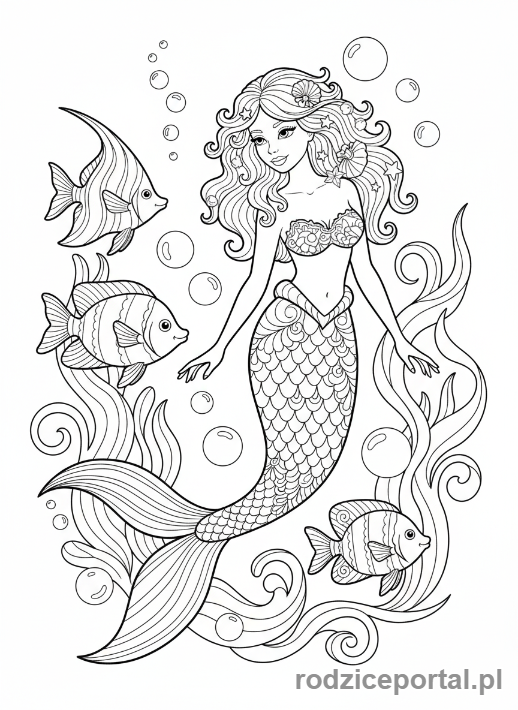 Kolorowanka Antystresowe Dla Dzieci - Syrenka w zaczarowanej zatoce