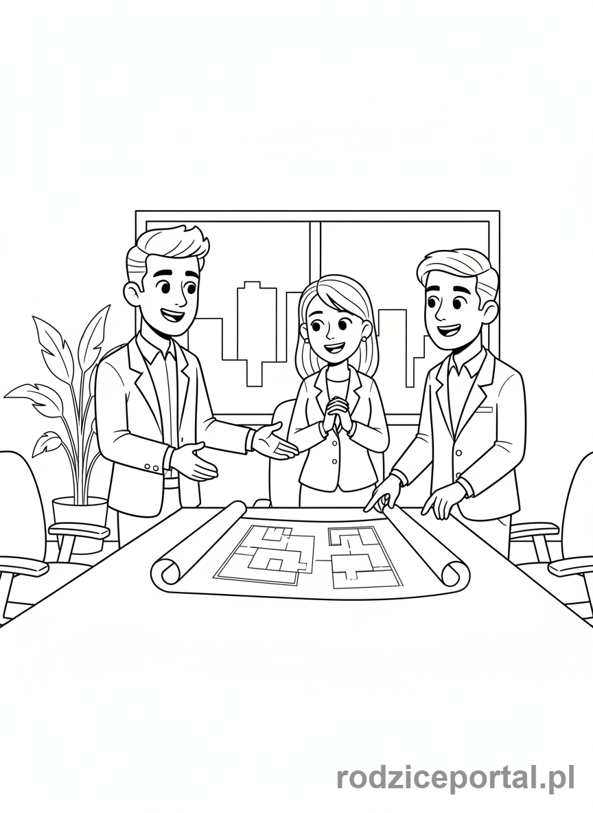 Kolorowanka Architekt - Architekt prezentuje plany