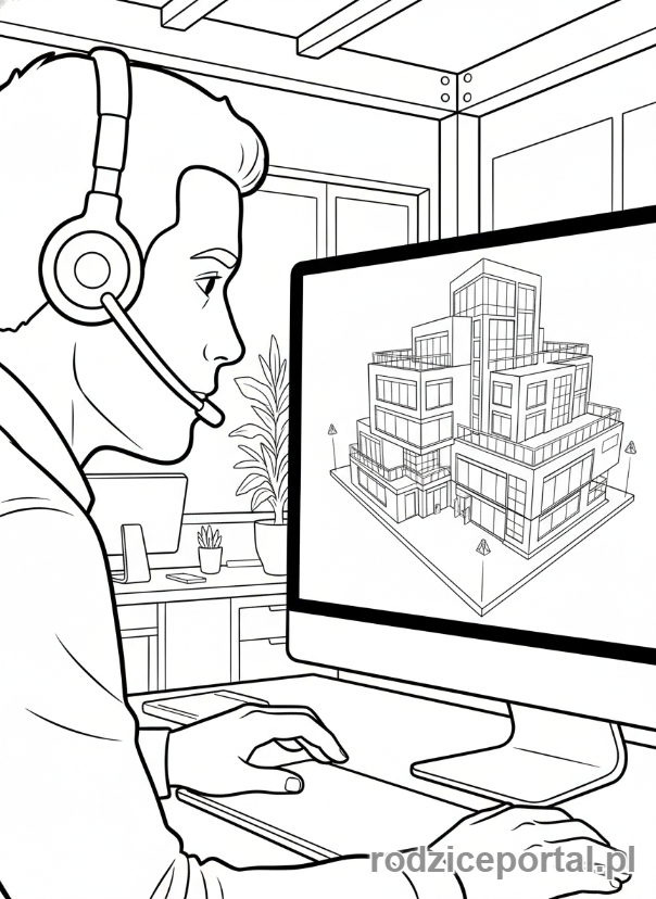 Kolorowanka Architekt - Architekt przy komputerze